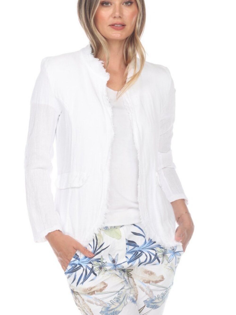 Flora Ashley White Linen Cotton Blazer Cardigan